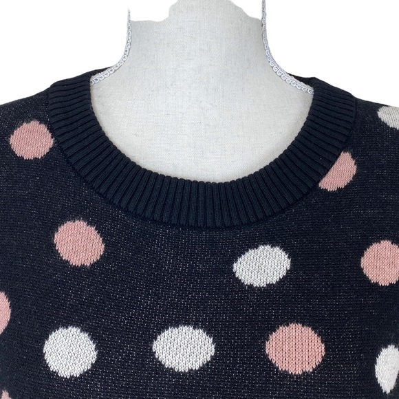 Popsugar Black Pink Cream Polka Dot Sweater M Crew Neck Pullovers Cozy Warm - Picture 2 of 7